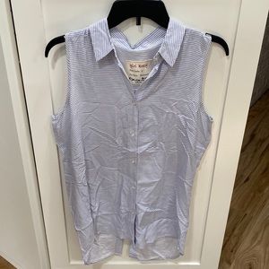Blue Striped Sleeveless Button-Up Shirt